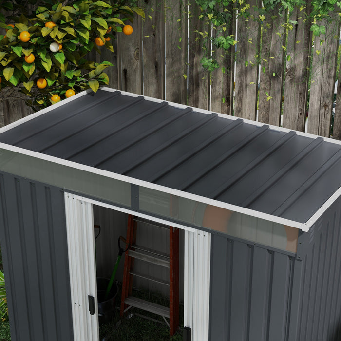 Outsunny 6.5' X 4' Remise De Stockage Exterieur Avec Fondation Au Sol, Organisateur De Stockage D'outils De Jardin En Metal Verrouillable Avec Portes Coulissantes Et Events, Pelouse, Gris Charbon