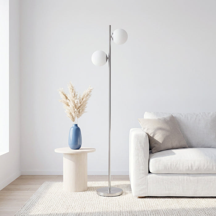Liam Lampadaire moderne a 2 lumieres, Nickel brosse, 66 po H