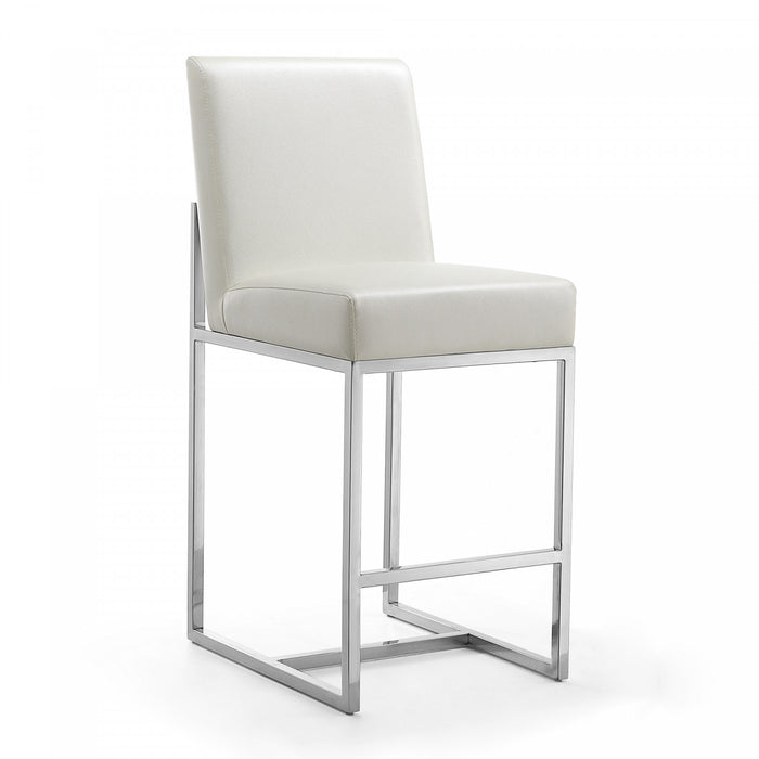 Tabouret de comptoir moderne en metal et tissu Element, blanc perle - Lot de 3