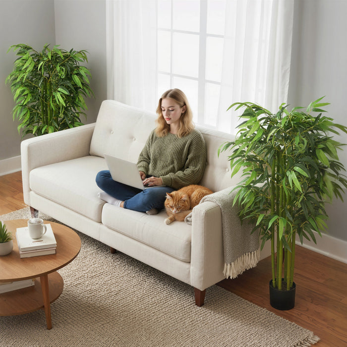 HOMCOM Ensemble de 2 Bambous Artificiels de 140 cm, Plantes Fausse pour Decoration Interieure