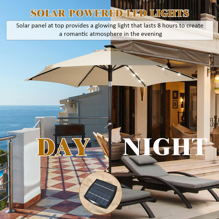 Costway Parasol de marche solaire LED de 9 pieds avec reglage d'inclinaison et manivelle, beige
