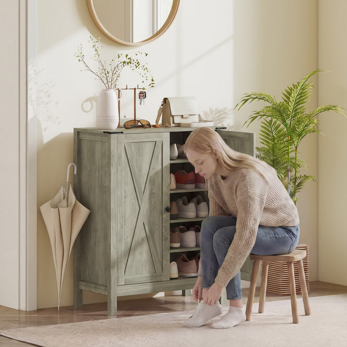 Meuble a Chaussures HOMCOM avec Portes de Grange, Rangement Rustique, Gris