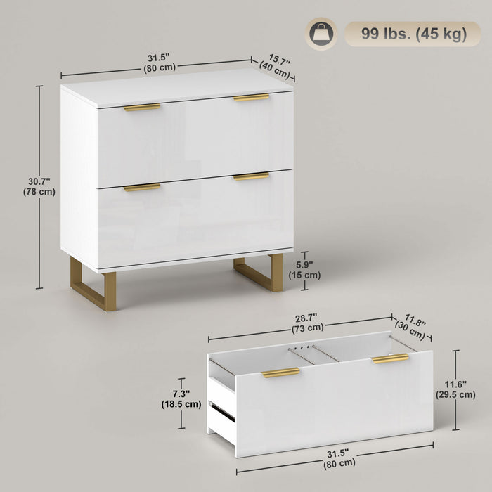 HOMCOM Classeur lateral a 2 tiroirs, blanc brillant