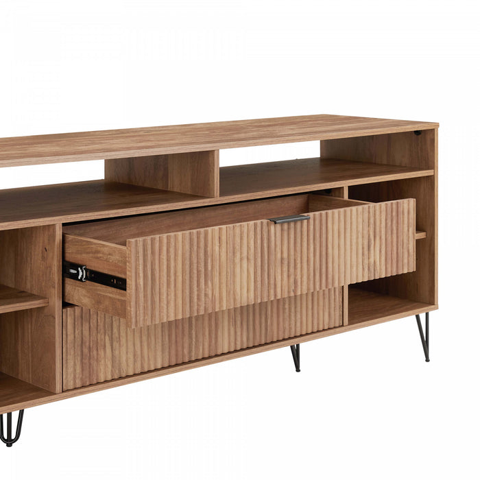 Meuble TV Dumbo Modern 160 cm a rainures, finition brun dore