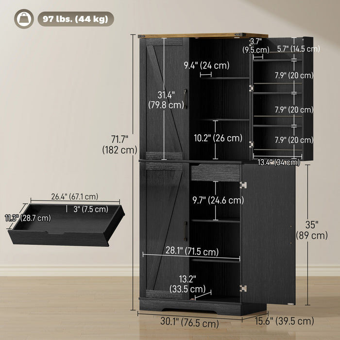 HOMCOM Meuble de rangement de cuisine 72 po, style campagnard, Noir