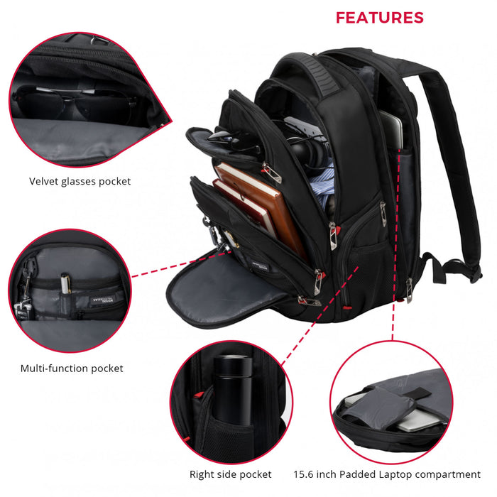 Sac a dos Swissdigital Neptune – Sac pour ordinateur portable de 16\", chargement USB, detecteur SDD, protection RFID, compatible TSA, systeme Add-A-Bag
