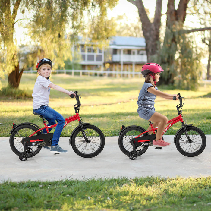 Costway 18\" Velo Pour Enfants De 4 A 8 Ans Garcons Et Filles Avec Reflecteurs Reglables De Frein A Main De Siege Rouge