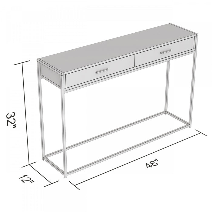 Console moderne de 48 po avec 2 tiroirs - bois recyclé brun avec métal noir