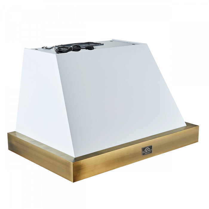Hotte murale Vittorio de 36 po, blanc avec garniture en laiton antique-FRHWM5078-36BLK