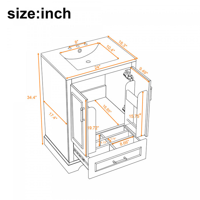 Meuble de salle de bain moderne Colin 24 pouces avec lavabo ceramique et rangement, noir