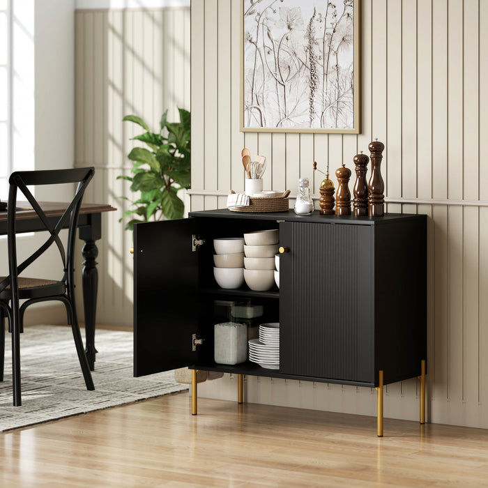 HOMCOM Buffet avec Portes Cannelees, Buffet Moderne 32\", Noir