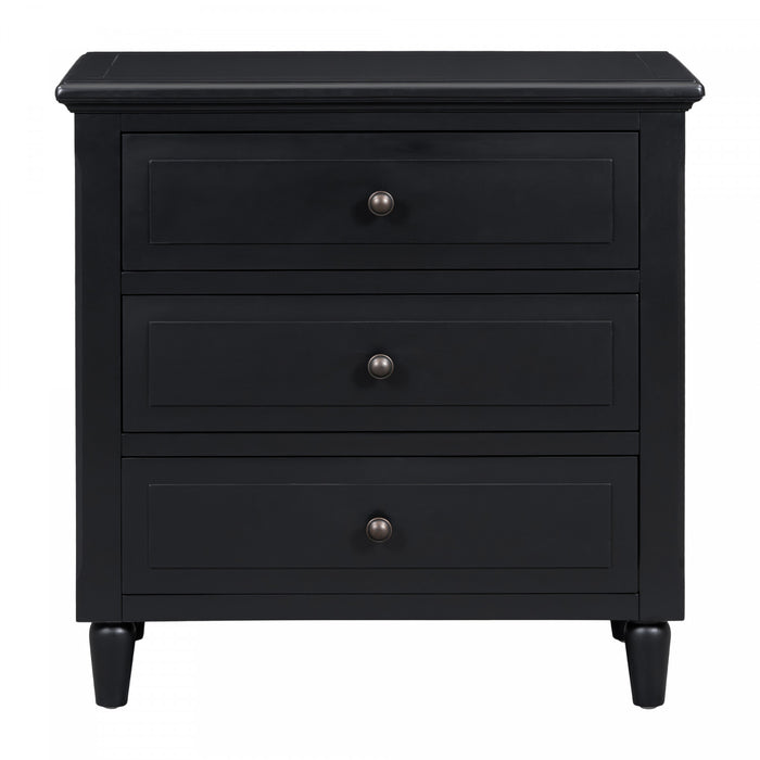 U_Style Table de Nuit Peinte 28 po avec 3 Tiroirs a Glissiere Douce et Pieds en Bois de Caoutchouc, Noir