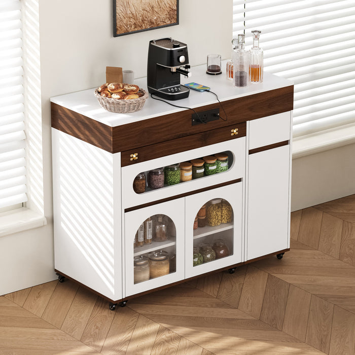 Table a manger extensible Avery avec ilot de cuisine roulant, noyer