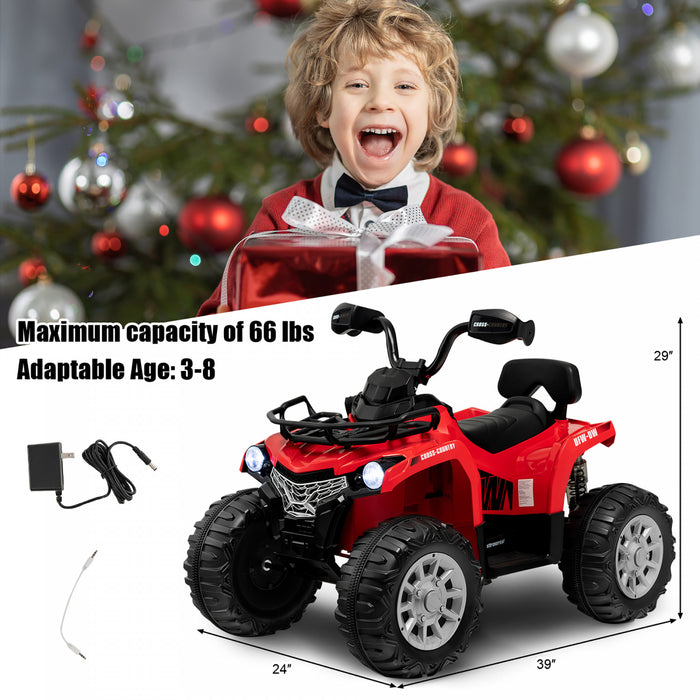 Costway 12v Enfants Rouler Sur Atv Electrique 4 Roues Quad 2 Vitesses W / Mp3 & Phares Rouge