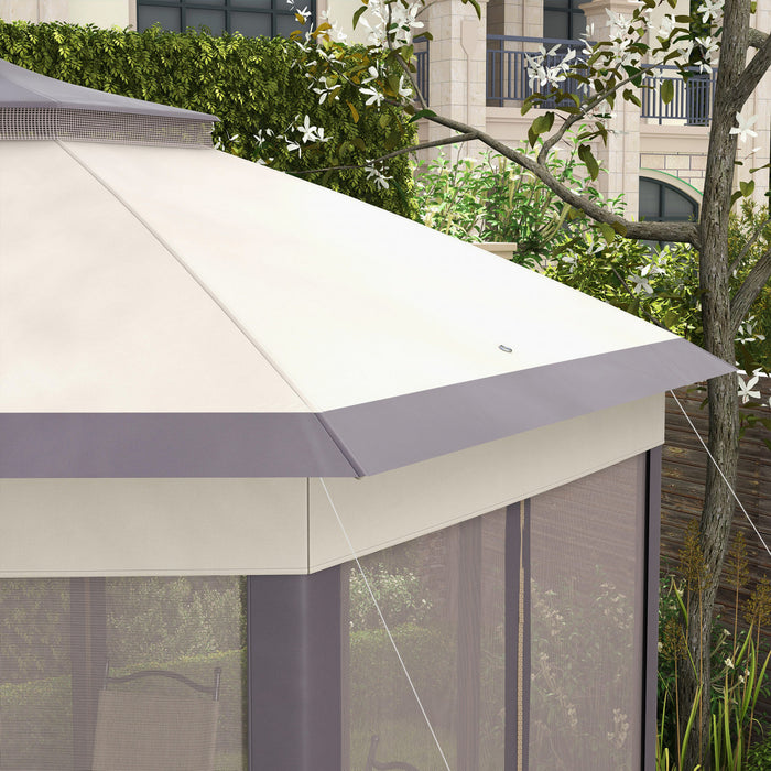 Outsunny Double Toit Hexagone Patio Gazebo Abri Instantane Exterieur Abri Jardin Avec Filet