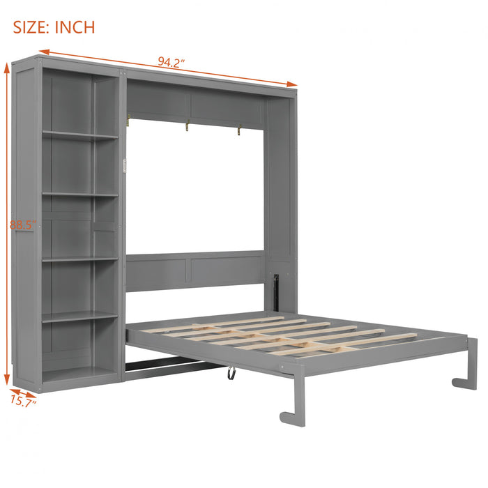 Jessie Lit escamotable mural multifonction avec etageres, Taille Queen, Gris