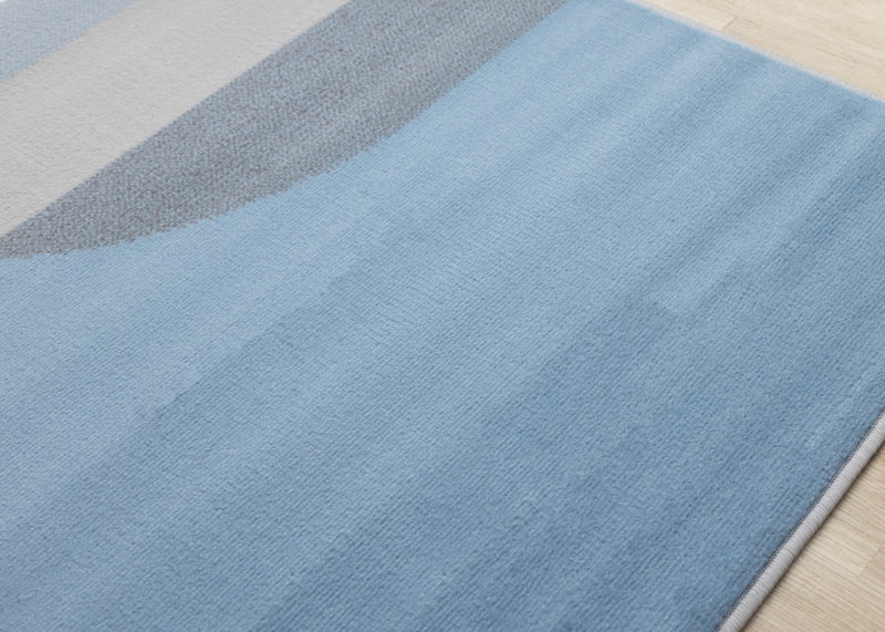 Carpette Forte bleue, grise et blanche à motif géométrique de demi-cercles - 7 pi 9 po x 10 pi 6 po