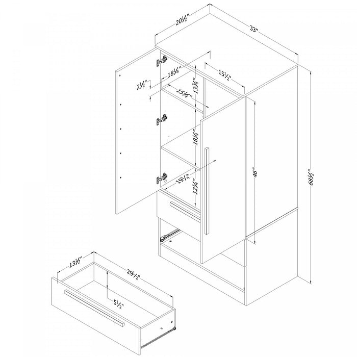 Acapella Armoire Penderie Avec Portes Et Tiroir - Chene Noir