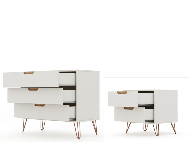 Ensemble de commode 2 pieces Rockefeller style mid-century moderne en blanc casse