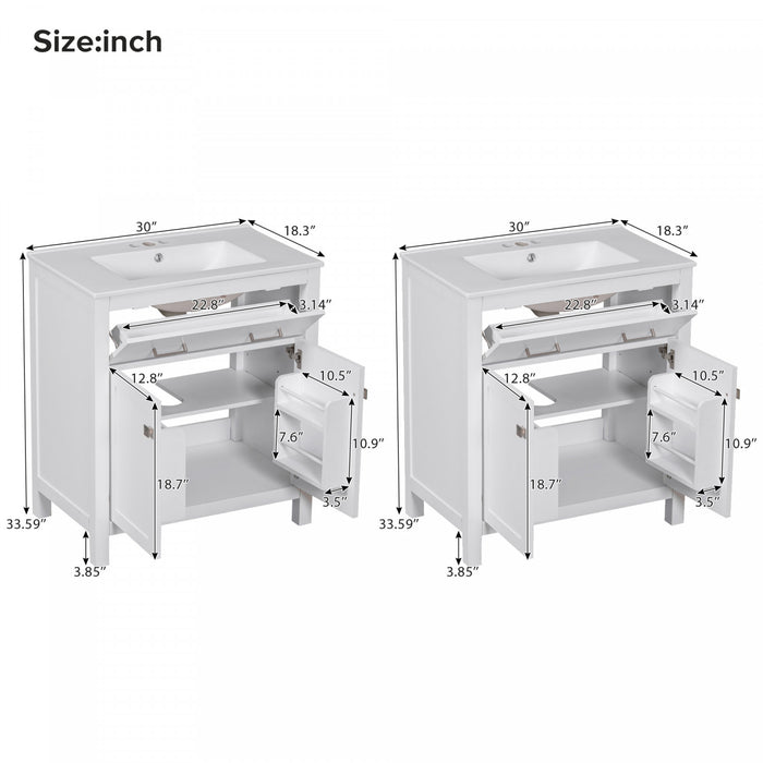 Meuble de salle de bain double moderne Felix 60 pouces avec lavabo ceramique et rangement, blanc