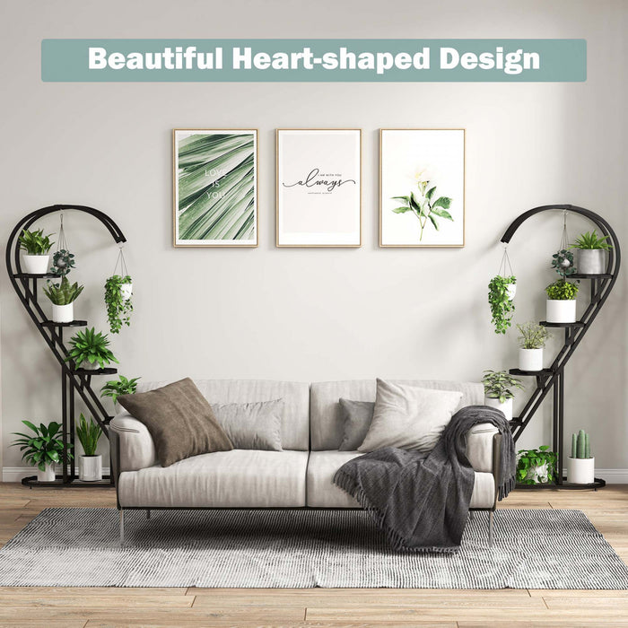 Costway 5 Etagere En Forme De Cœur Avec Crochet Suspendu Pour Plusieurs Plantes Noir
