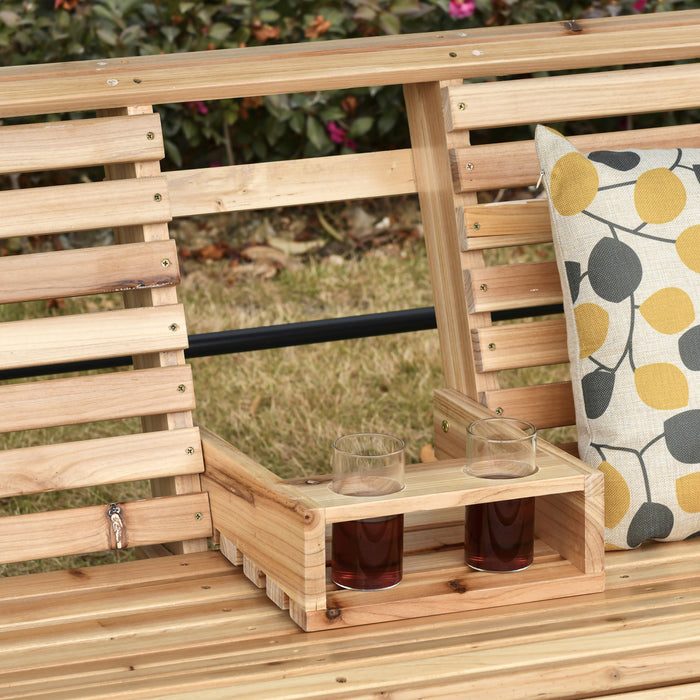 Outsunny Balancoire De Porche En Bois 3 Places Avec Table Basse Pliante