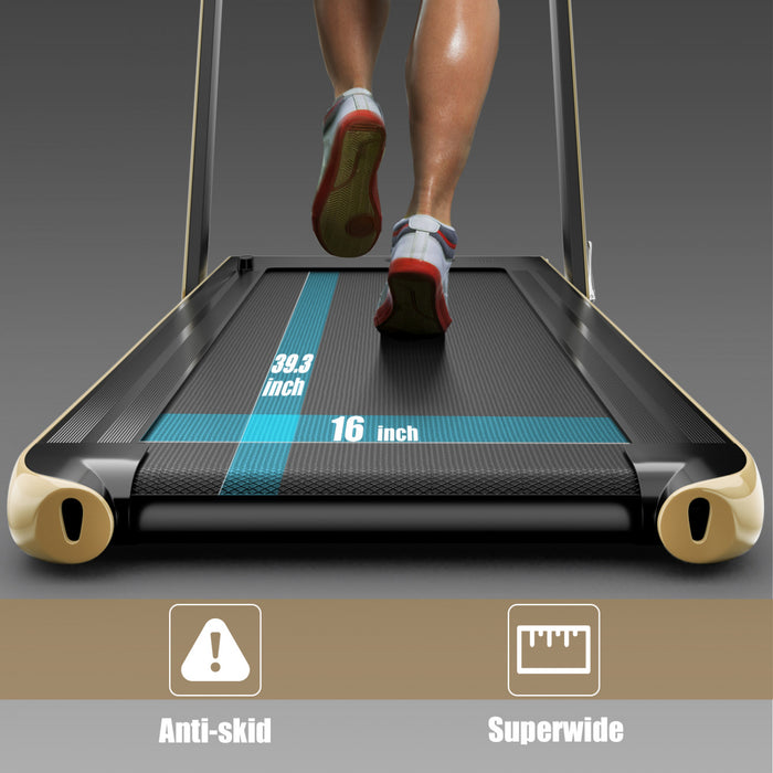Tapis De Course Pliable 2 En 1 Superfit, Avec Haut-parleur, Telecommande Et Controle Via Application, Moteur 2,25 Hp, 2 Modes : Marche Et Course, Vitesse De 1 A 12 Km/h, Jaune