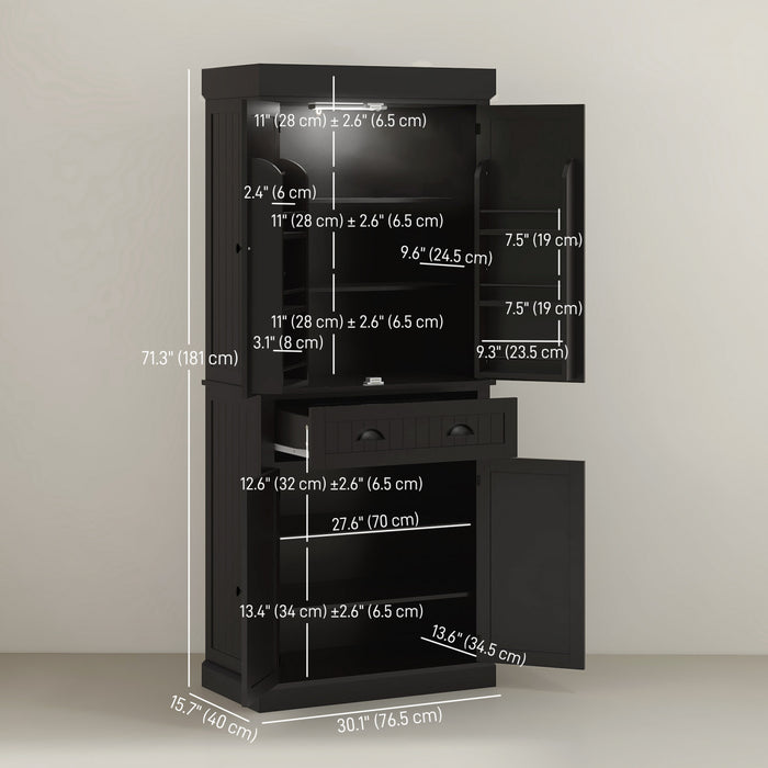 HOMCOM Armoire de cuisine avec etageres a epices et lumieres LED, noir