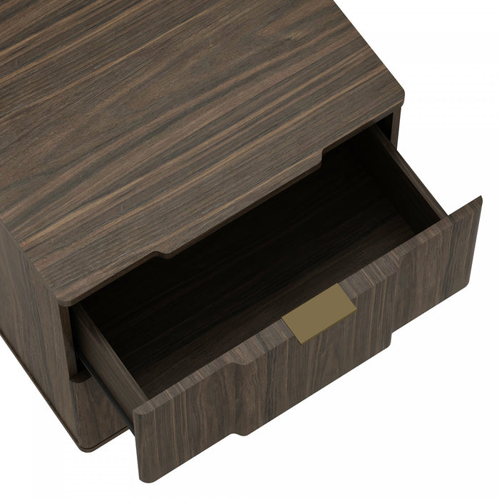Table de nuit Clive style milieu du siecle 56 cm en noyer et or (2 tiroirs)