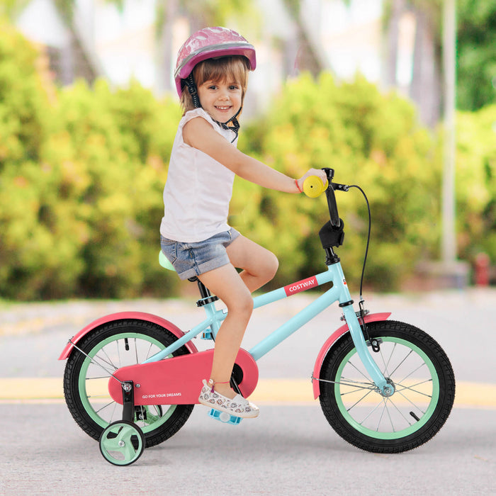 Costway 14\" Velo Pour Enfants Avec Guidon Reglable De Selle Roues D'entrainement Amovibles Frein A Main Rouge