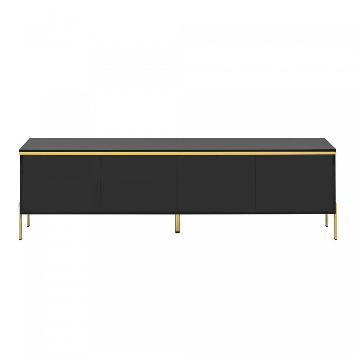 Croma Meuble TV Moderne Haute Brillance 67 po avec Gestion des Cables et Garniture Doree, Noir