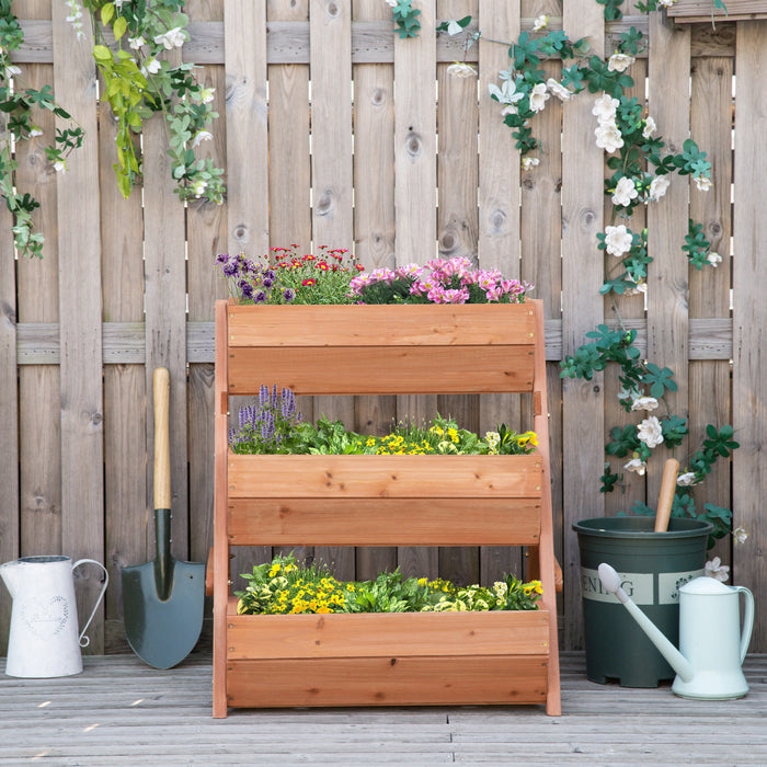 Outsunny Jardiniere Surelevee A 3 Niveaux, Jardiniere Surelevee En Bois, 26\" X 30\" X 30\", Marron