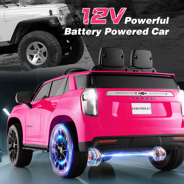 Costway 12v Enfants Roulent Sur La Voiture Chevrolet Tahoe Camion Electrique Suv Telecommande W / Lumiere Et Musique Rose