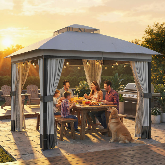 Outsunny Tonnelle de Jardin 3x3m, Toit Double UPF50+, Gris Clair