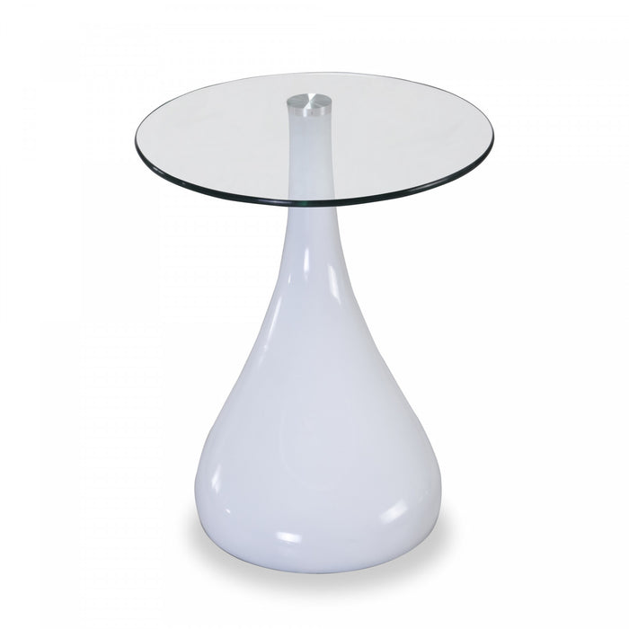 Table d’appoint moderne Lava avec plateau en verre, blanc