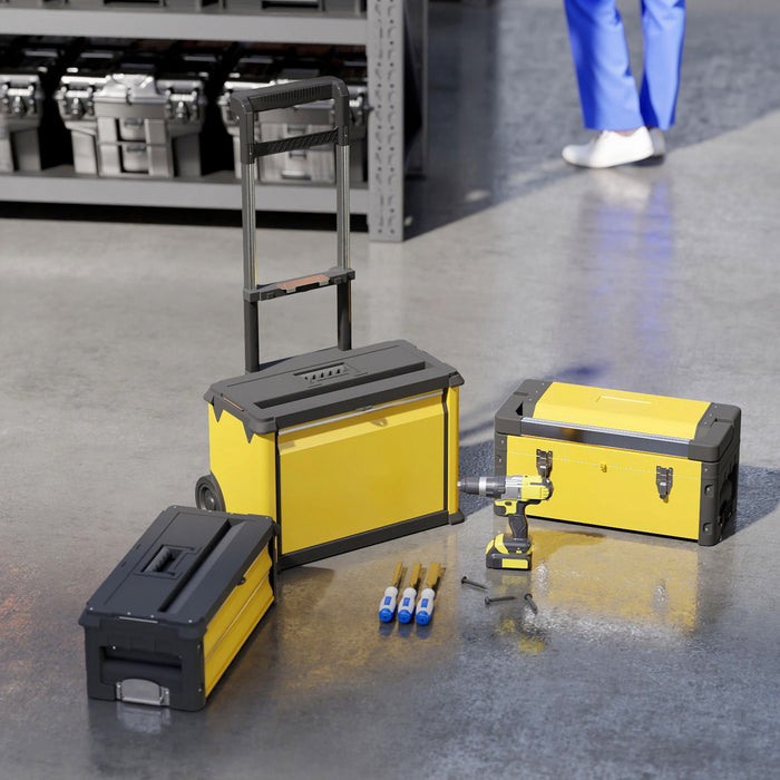Homcom Boite A Outils 3 En 1, Systeme De Rangement Empilable En Acier Jaune