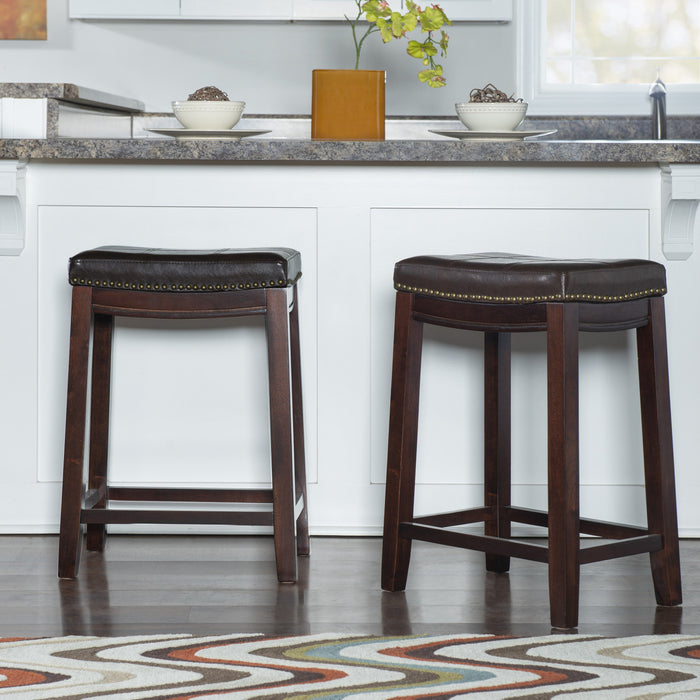 Tabouret Claridge de hauteur comptoir en similicuir brun et sans dossier - ensemble de 2