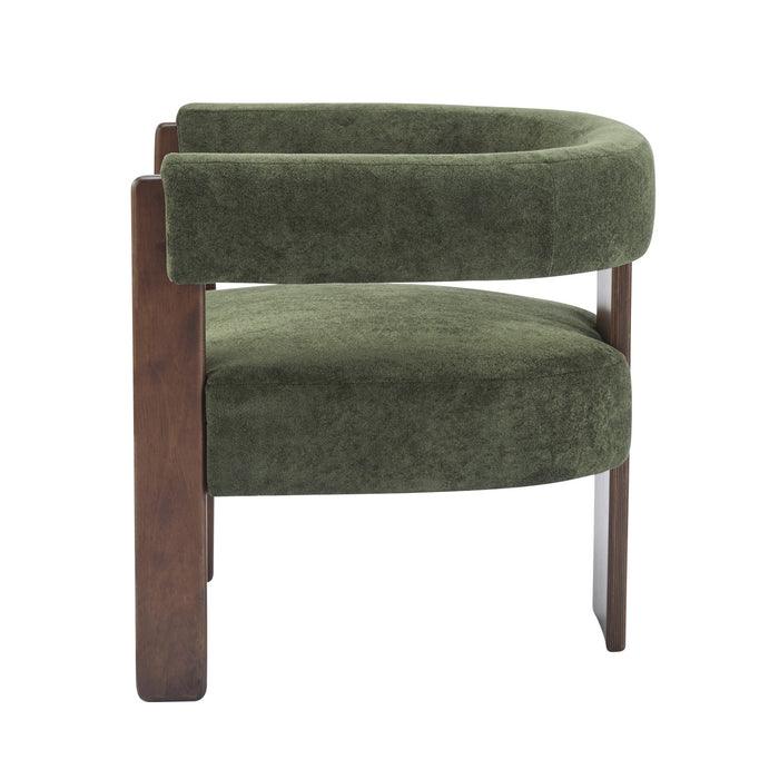 Olivia Fauteuil d’appoint rembourre en velours avec dossier cylindrique et structure en bois de caoutchouc, vert