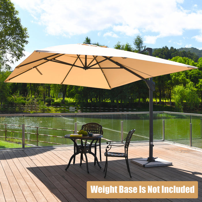 Costway Parasol cantilever 10'x13' pour terrasse, aluminium, rotation 360°, inclinable, beige