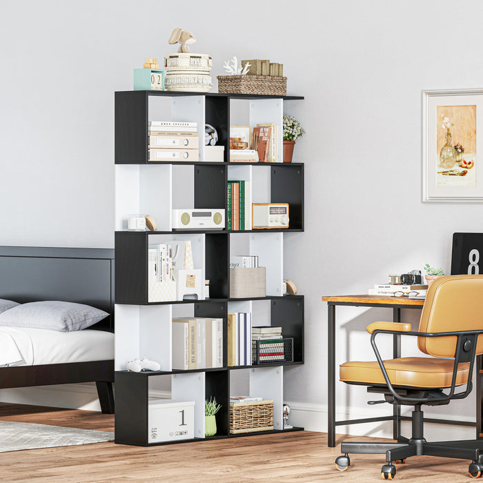 HOMCOM Bibliotheque Geometrique 5 Niveaux Forme S Noir Blanc