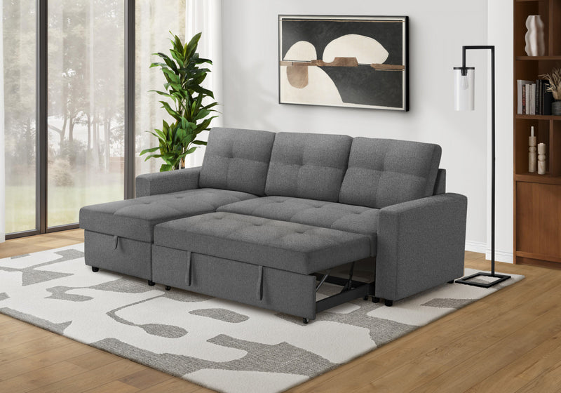 Canape-Lit Convertible, Chaise De Rangement, 90\" Longueur, Tissu Gris Fonce