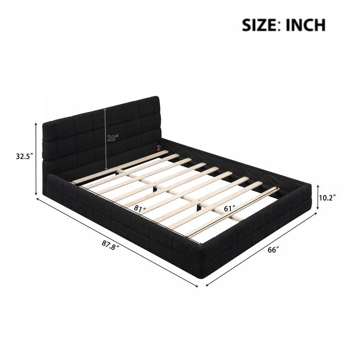 Lit plateforme moderne Emma rembourre avec structure en bois massif confortable, taille queen, noir