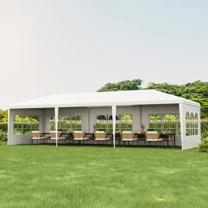 Tonnelle Exterieur 3 M X 9 M, Belvedere Impermeable A L’eau, Pavillon Robuste Grande Tente Avec Forte Connexion, Piquets Cordes, Pour Fetes, Evenements, Mariage, Plage Bbq , Facile A Assembler, Blanc