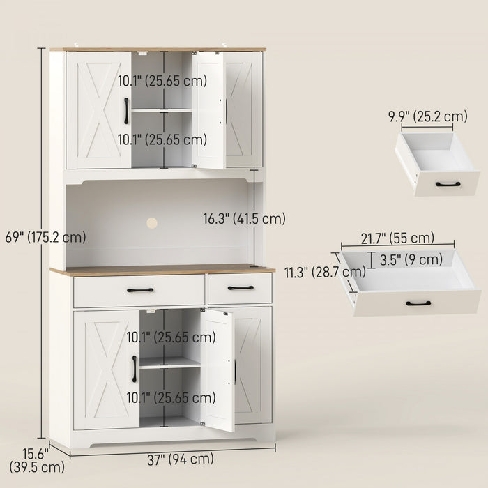HOMCOM Buffet de Cuisine, 6 Portes, 2 Tiroirs, Meuble de Cuisine Rustique Blanc