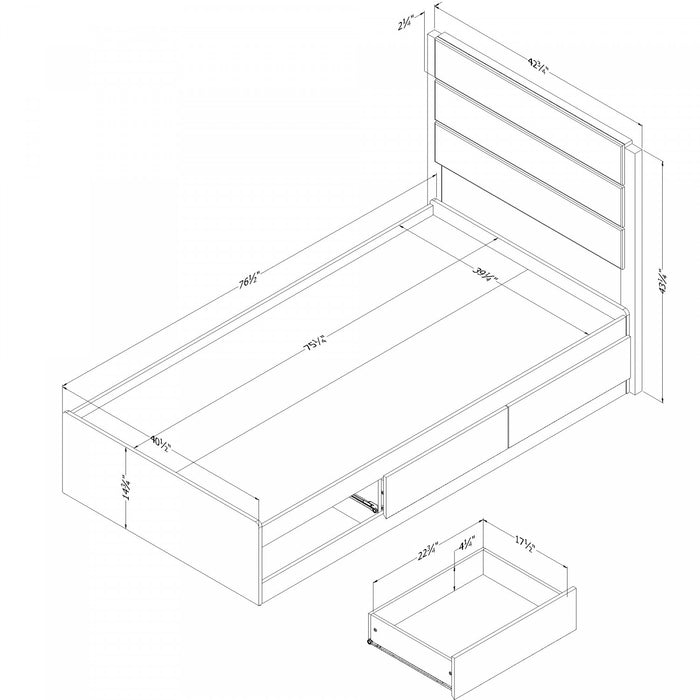Arlen Ensemble Lit Matelot 3 Tiroirs Et Tete De Lit - Chene Vieilli