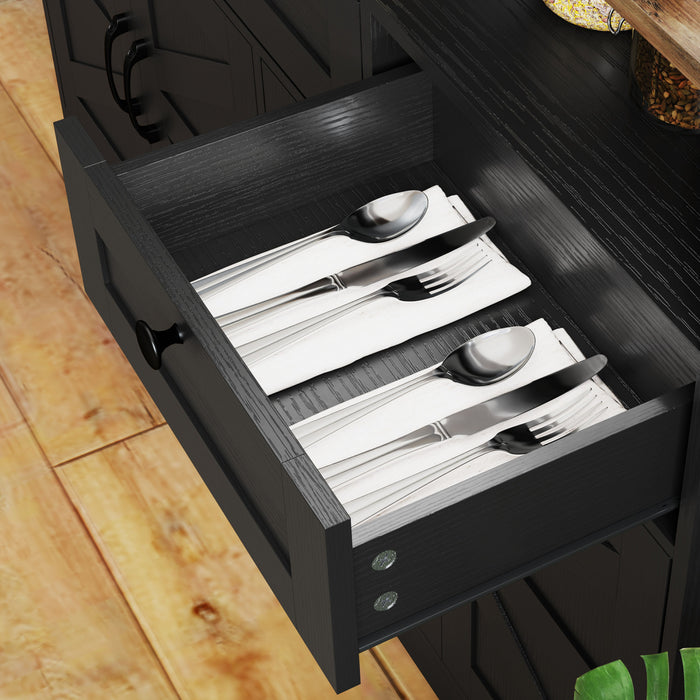 HOMCOM Buffet avec 4 portes de grange et 3 tiroirs, noir