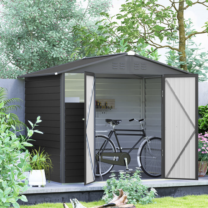 Outsunny Abri De Rangement 8' X 6', Abri A Outils En Metal, Gris Fonce