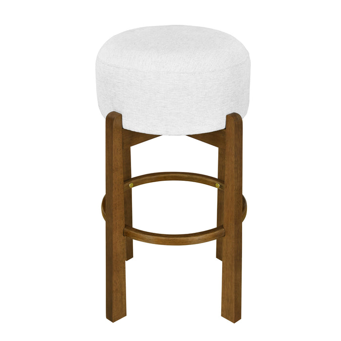 Vera – Lot de 2 tabourets de bar en bois d’hevea pour interieur avec coussin rond ivoire, finition noyer fonce