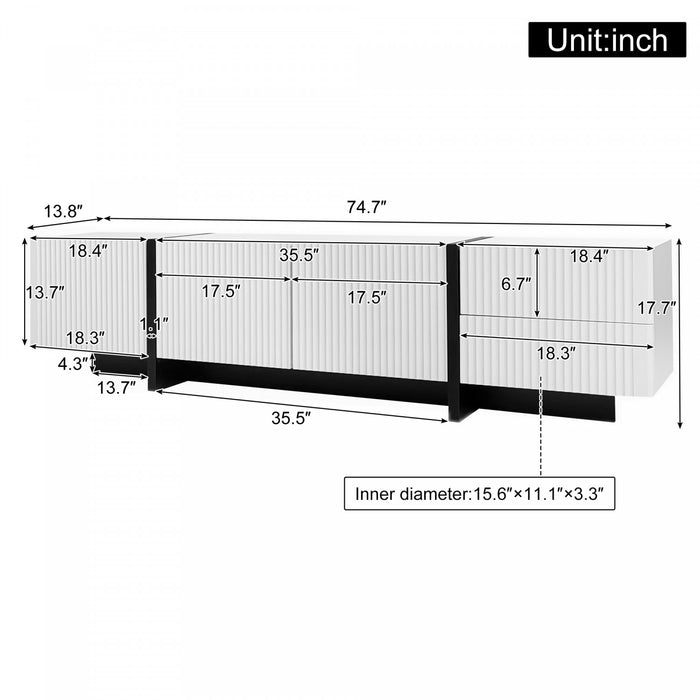 Emily 74.7\" Grand Cabinet TV de Rangement avec Portes et Tiroirs, Noir