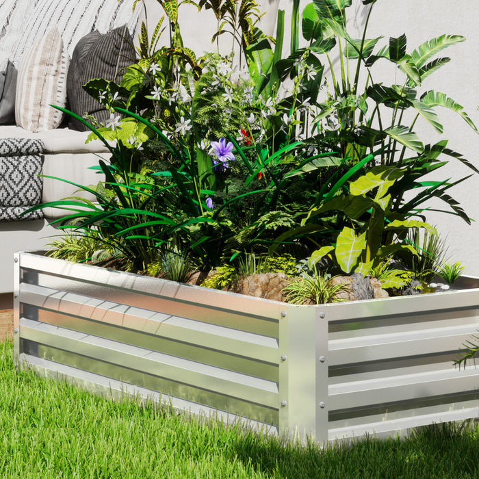 Outsunny Lit de jardin sureleve 4' x 2' x 1' jardiniere galvanisee, argente